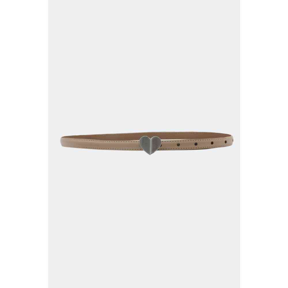 Voodoo Vixen - Silver Heart Buckle Skinny Taillengürtel - Beige